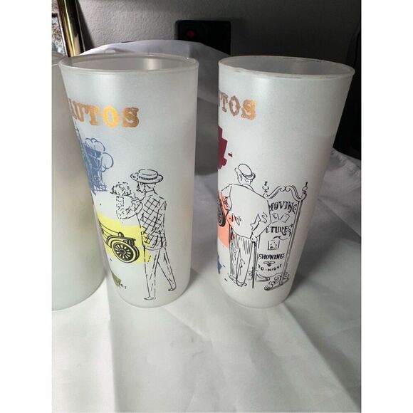Anchor Hocking vintage MCM Antique Autos Frosted Tumbler three glasses highball - Picture 8 of 11